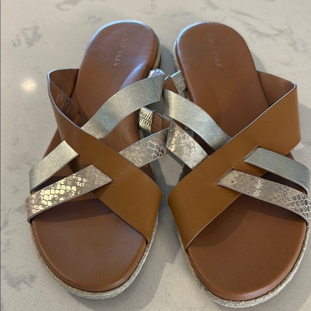 Cole Haan 9.5  Pecan brown and Silver Sandals